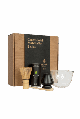 Matchawan en verre avec bec verseur coffret de cérémonie avec du matcha